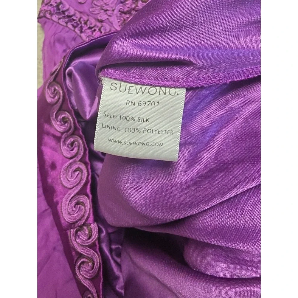 Sue Wong Silk‎ Embroidered Dress Purple Short Sleeveless Sz 4 Cocktail Wedding